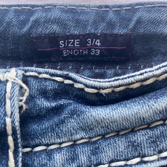 Dublin Style Jean Shorts Frayed Embellished Detailed Jr 3/4 Mid Blue Mid Rise - Picture 9 of 14